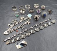 A selection of silver and white metal jewellery, most stamped 925/silver including Siam silver and