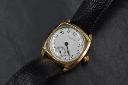 A 9ct gold Waltham USA wristwatch, the white dial having Arabic numerals and subsidiary dial at 6,