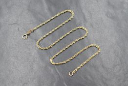 A 9ct rope chain necklet, approx 15' & 2.8g
