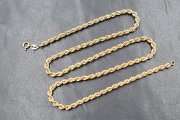 A 9ct gold rope link chain, marked 375, 46cm, 4.3g