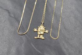 A 10ct gold snake link chain, marked 10k, along with a fine 9ct gold curb link chain and a 9ct