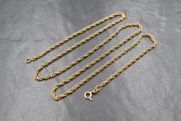 A 9ct gold rope link chain, marked 375, 65.5cm, 9.8g