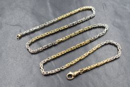 A 14ct white and yellow gold Byzantine link chain, the alternating white and yellow gold sections