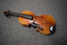 A traditional violin (unlabelled), no case or bow