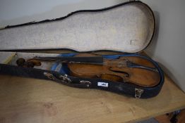 A traditional violin, probably late 18th or early 19th Century, having one piece 14inch back ,