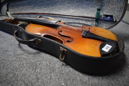 A traditional violin (unlabelled) , sold with case and bow