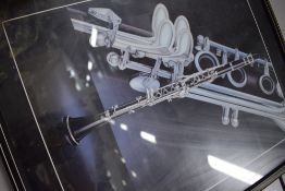 A framed poster print , Clarinet (as found, some dirt to corners), approx. 63 x 53cm