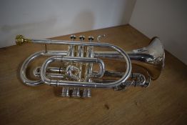 A Yamaha silvered cornet, Maestro YCR6335, serial number 401129, sold with Ben Wick mouthpiece and a