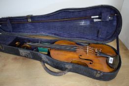 A traditional violin having one piece 14inch back , labelled to interior for David Tecchler