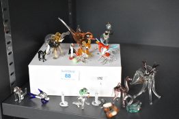 A quantity of 20th-century Murano-style Art Glass animal figurines, to include dogs, birds,
