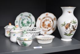 A quantity of 20th century Hungarian Herend porcelain, to include a Rothschild Bird vase and