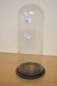 A 20th-century glass domed cloche with wooden base, 33cm, condition consistent with age and use with