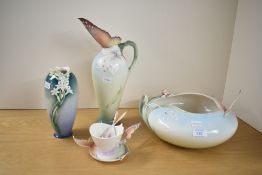 A quantity of 20th-century Chinese Franz porcelain 'Papillon' Butterfly wares, to include a large