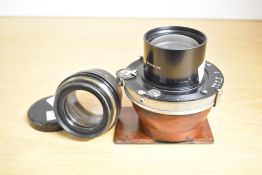 A Dallmeyer F/4,5 8in Enlarger Anastigmat lens sold with mounted Telecentric 1:5,4 f=11in lens