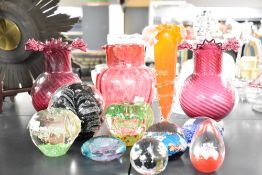 A large quantity of 20th-century studio art glass, including two colourful millefiori