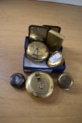 A quantity of 20th-century sundry brass items, to include two pocket ashtrays of cylindrical form