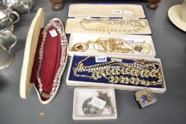 An assortment of costume jewellery, including faceted bead necklaces, paste set pieces and neck