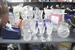 A selection of mixed crystal glass wares, including boxed Royal Albert Regency wine glasses,
