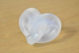 A contemporary French Lalique 'coeur Entrelaces' Crystal Knot Satin Entwined Heart paperweight,