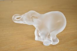 A 20th-century French Lalique Frosted Crystal 'Timori' elephant calf figurine, featuring an