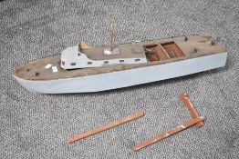 A 20th-century wooden model of a boat, 58cm, condition is consistent with age and use, thought to be