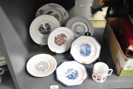A group of seven Victorian pottery Children's plates, to include blue and white transfer printed