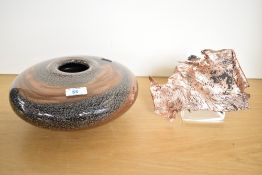 A large contemporary art glass decorative bowl, of flattened dish-like form with a small central