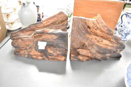 Two large 20th-century reclaimed root book ends, both approximately 30cm in length and very heavy,