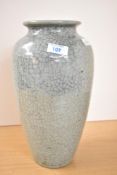 Thought to be 19th-century Chinese celadon crackle-glaze porcelain vase, of tapered form with a