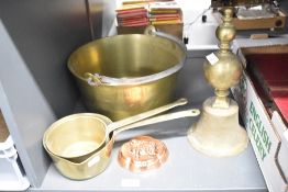A selection of 20th-century sundry brass and copper ware, to include a large brass bell; two brass