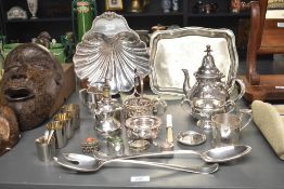 A quantity of 20th-century silver plate and white metal ware, to include four miniature pill