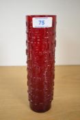 A mid 20th-century German Gral-Glas glass vase by Emil Funke, of a Brutalist-style, featuring a ruby