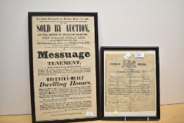 Of local interest, two Victorian framed legal documents, to include a auction notice for a