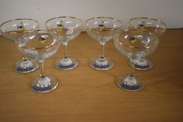 A set of six 20th-century Babycham glasses, with gilded rims, (6).