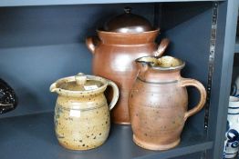 A selection of three 20th-century French-style studio stoneware pottery pieces, including two