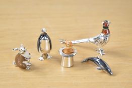A quantity of contemporary Saturno Sterling silver and enamel miniature animal figures, to include a
