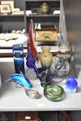 A quantity of studio glass, to include a Caithness glass vase, a smoked glass vase of oval form, a