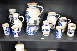 A collection of three German mid-century/modern Kleiraba Handarbeit blue-decorated stoneware