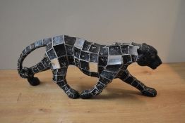 A modern resin panther mosaic study, measures 15cm x 38cm overall.