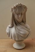 A large sculptured cast resinous bust, 'The Veiled Lady' measures 35cm tall.