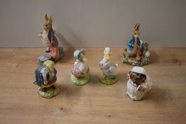 Four Beswick Pottery and Royal Albert Beatrix Potter characters comprising 'Jemima Puddleduck', 'Mrs