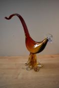 A large vintage Murano style glass pheasant study, measures 42cm tall.