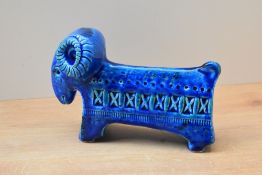 Aldo Londi (1911-2003) for Bitossi Rimini a blue/green glazed earthenware ram study with impressed