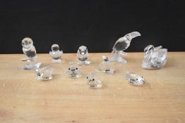 A group of ten Swarovski Crystal bird studies to include toucan, swan and owl etc, all items boxed.