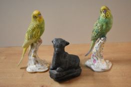A pair of Royal Worcester fine bone china budgerigar studies both in green and yellow matt finish