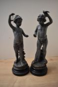 After Richard Aurili (Italian, 1831-1914), two cast and patinated metal figures, both bearing