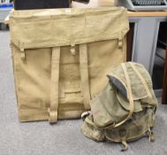 WW2 period British Army Royal Artillery wooden map board, having circular metal instrumentation