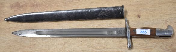 Swiss Schmidt Rubin 1889 pattern bayonet, single-edged fullered 29.5cm steel blade, ricasso