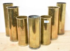 WW1 Trench Art brass shell cases two British 18-pounder 1915 and 1917 with fluted tops two 18-