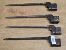 British WW2 No.4 Mark II Spike 'pig-sticker' Bayonets, three stamped with arrowhead and makers